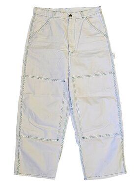 BEAMS BOY White Carpenter Wide Leg Pants Contrast Stitching